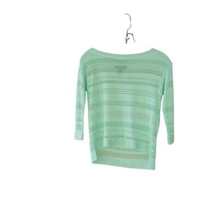 WHBM Mint Green Pointelle Knit Boatneck 3/4 Sleeve Rayon Sweater Size XS